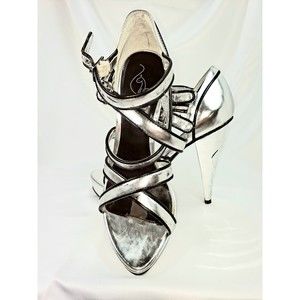 Baby Phat Stiletto Strap 4.5"  Heels Platform Silver/blksz 7B Kimora Lee Simmons